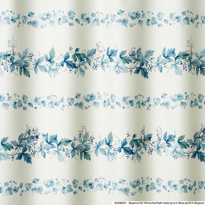 遮光 カーテン POOH/Wreath リース （幅100×丈200cm）1枚入 ブルー