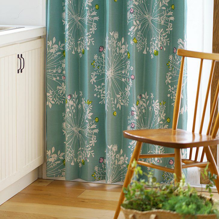 北欧 遮光 カーテン KUKKA/クッカ（幅100cm×丈135ｃｍ）1枚入 ブルーグリーン01