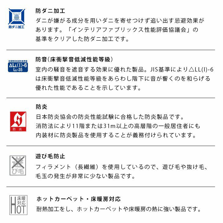 極細繊維をぎゅっとつめこんだもっちりカーペット カーム（江戸間6畳 261×352cm） 機能