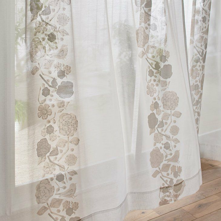 北欧 レース カーテン CUCO VOILE クコボイル（幅100×丈176cm）1枚入 北欧風の鳥と花柄2