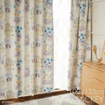遮光 カーテン MICKEY/ミッキー フラワーベースミッキーウィズドナルド (幅100×丈135cm) メインイメージ