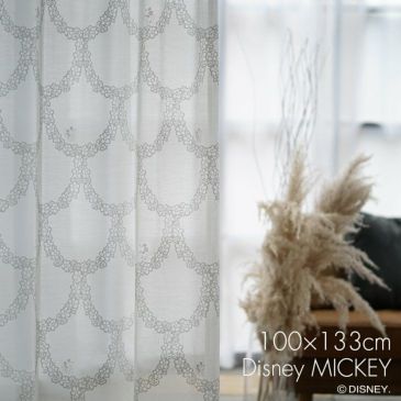 レース カーテン MICKEY/ミッキー フラワーリース (幅100×丈133cm) メインイメージ