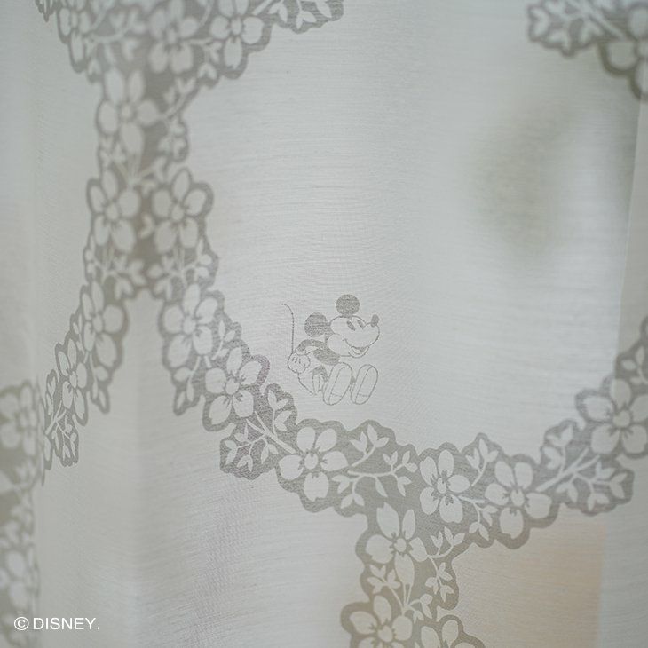 レース カーテン MICKEY/ミッキー フラワーリース (幅100×丈133cm) アップ01