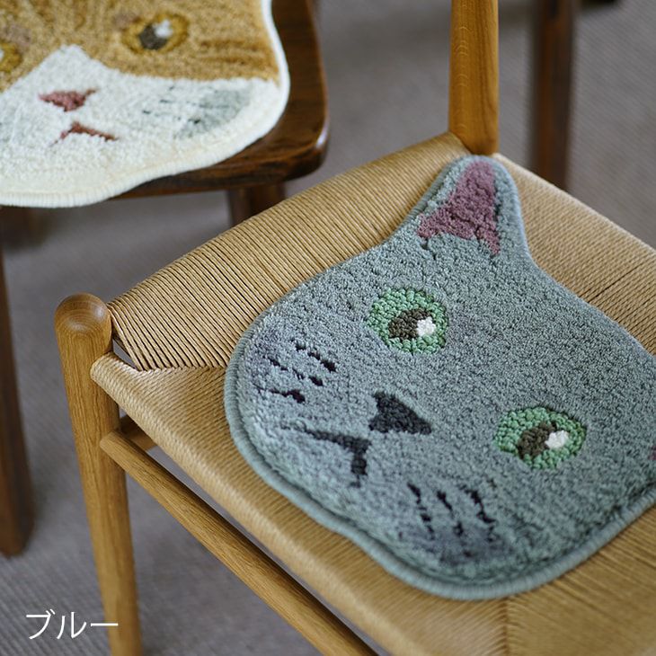 チェアパッド ネコカオ（カラー09_ブルー）