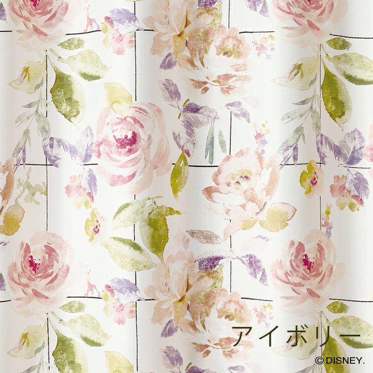 遮光カーテンMICKEY/ミッキーローズグリッド幅100×丈178cm（ブルーグレー）