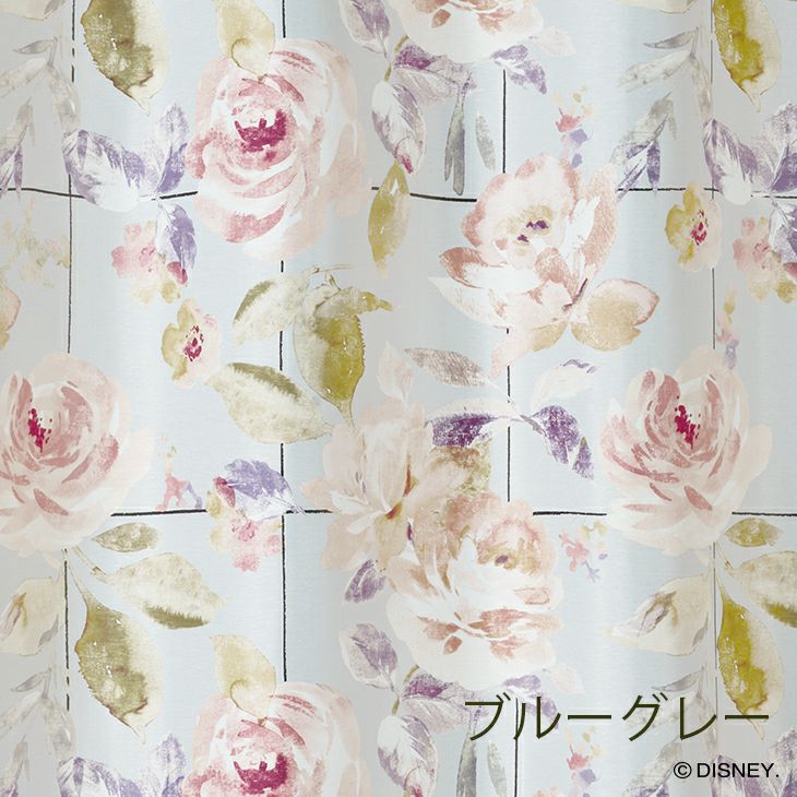 遮光カーテンMICKEY/ミッキーローズグリッド幅100×丈178cm（アイボリー）