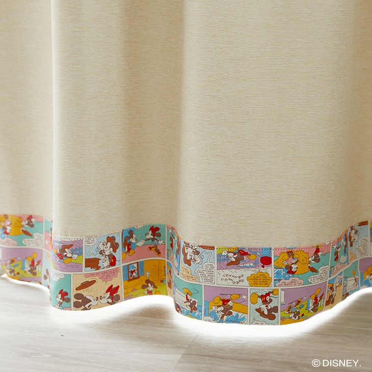 遮光カーテンMICKEY/ミッキーレトロコミック幅100×丈135cm（アップ）