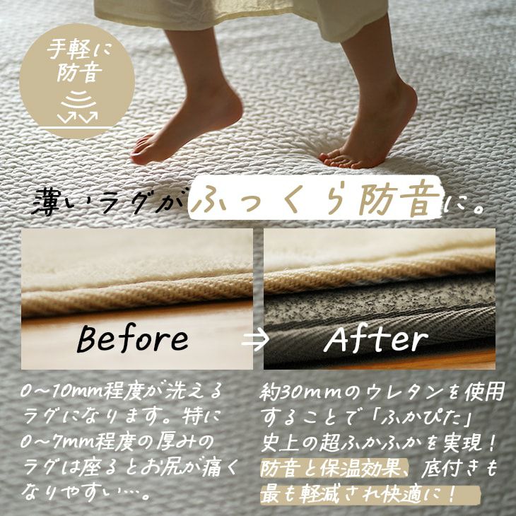 下敷き専用 ラグ ふかぴた高反発PREMIUM [極厚] (170×170cm)超ふっかふか！