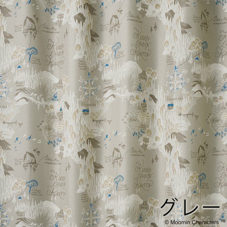 遮光カーテンMOOMIN/ムーミンムーミンダニノチズ幅100×丈135cm（グレー）