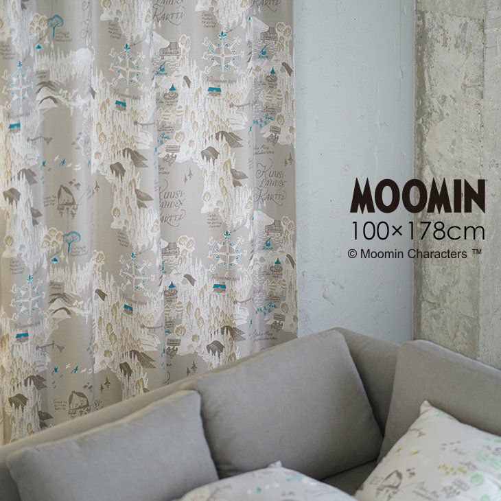 カーテン 遮光 MOOMIN/ムーミン谷の地図 ムーミンダニノチズ (幅100×丈