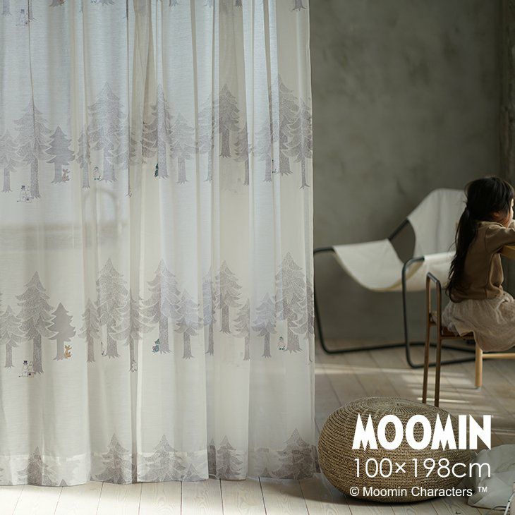 カーテン レース MOOMIN/PUUT BORDER voile プートボーダー ボイル (幅100×丈198cm) 1枚入 cucan ネットショップ カーテン レース MOOMIN PUUT プート 100×176cm 1枚入MOOMIN北欧 おしゃれ ミィ スナフキン 森 絵本 トーベヤンソン 日本製 レースカーテン グレー 大人 レース カーテン 既製 一人暮らし リビング スミノエ ムーミン