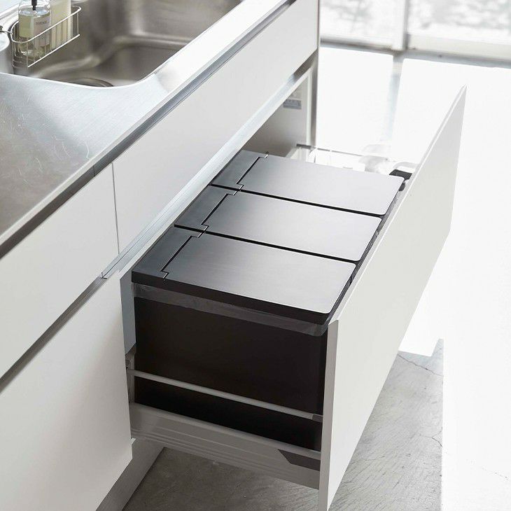 towerタワーシンク下蓋付きゴミ箱3個組(ブラック)（メイン）