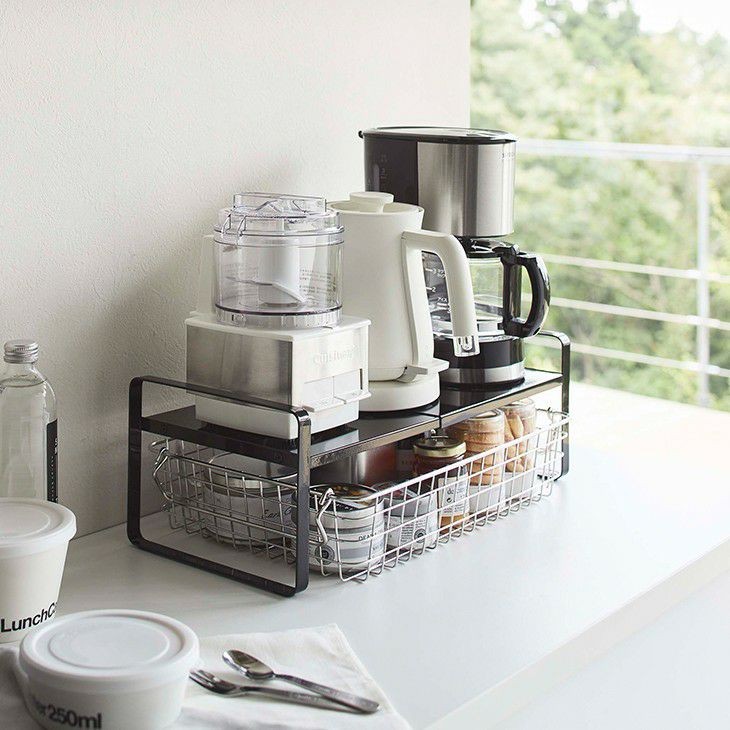 towerタワー伸縮収納ラック2段(ブラック)（メイン）