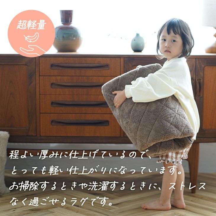 蓄熱わた入り 防ダニ加工の洗えるラグ テディファーキルト(90×130cm