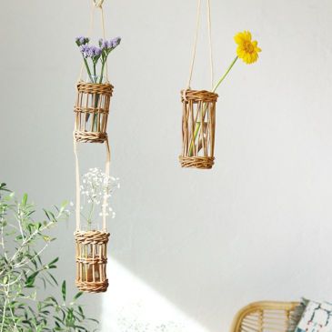 クレエ花瓶アラログハンギングフラワーベースレザー2連ブラウン（イメージ）