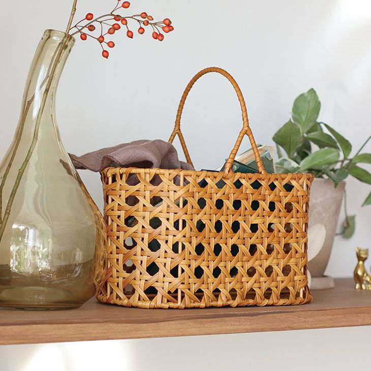 クレエユティルオクタオーバルワンハンドルバスケット洗えるかご収納ブラウン（イメージ）