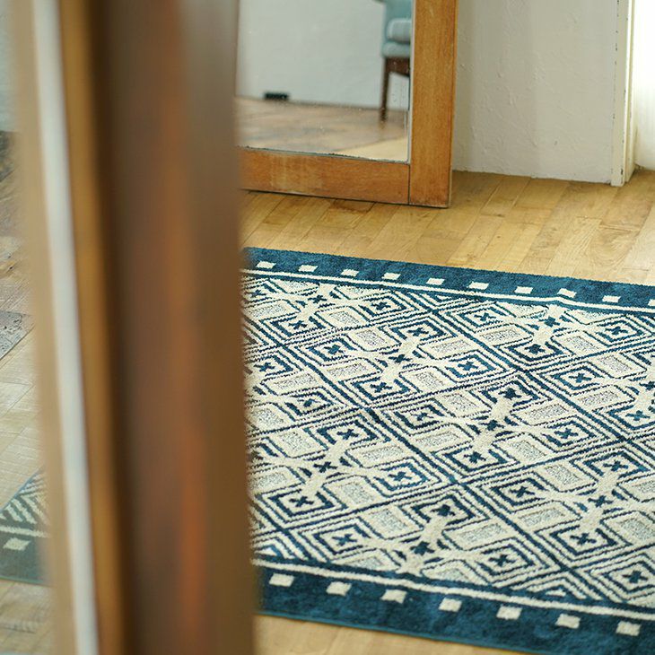 クロスメイズラグ(ブルー)