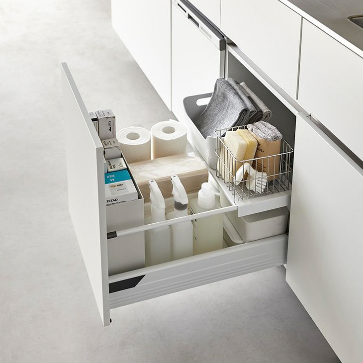 towerタワー伸縮キッチン引き出し中ラック(ホワイト)（カラー）